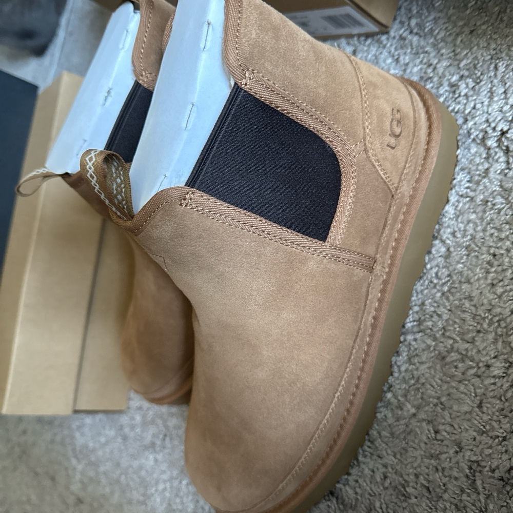 UGG Tan and Black Suede Boots Slip-On Comfort